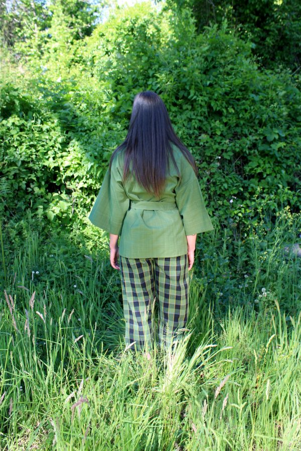 EVERYWHERE fringed GREEN tartan pants